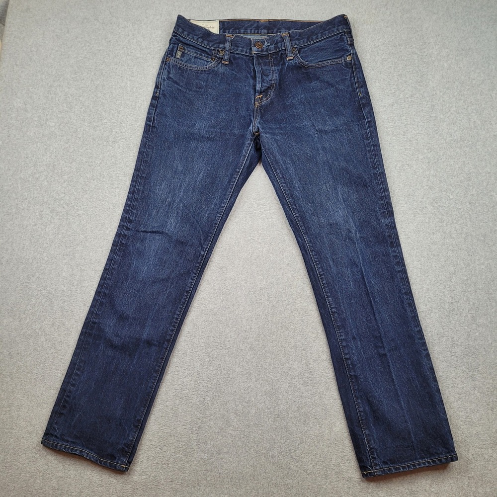 Abercrombie & Fitch Slim Straight Jeans Mens 32x30 Dark Wash Button Fly Denim